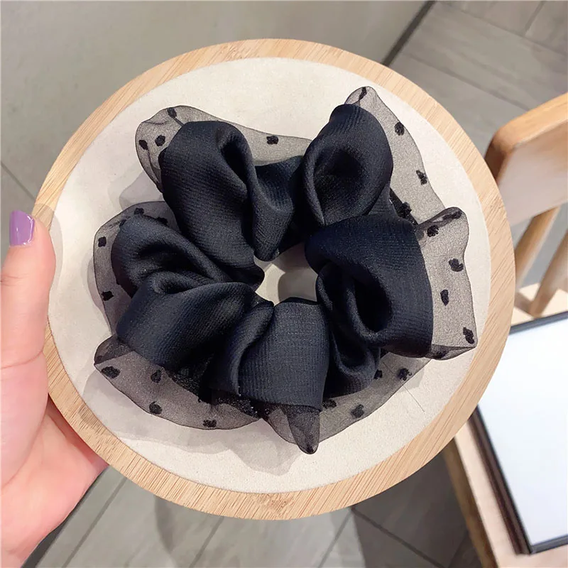 designer hair clips 1Pc Women Hair Bands Lace Dot Hair Ties Hair Accessories Chiffon Scrunchies for Girls Lady Elastics Bezel Women Ponytail Holders large claw hair clips