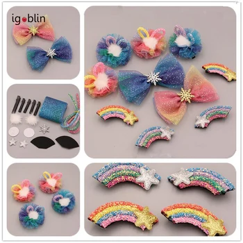 

Home Girl Diy Made Hairpin Flower decorate Rainbow Blue Pink Snow and Ice World feeling Hairpin Material Package Set i010L