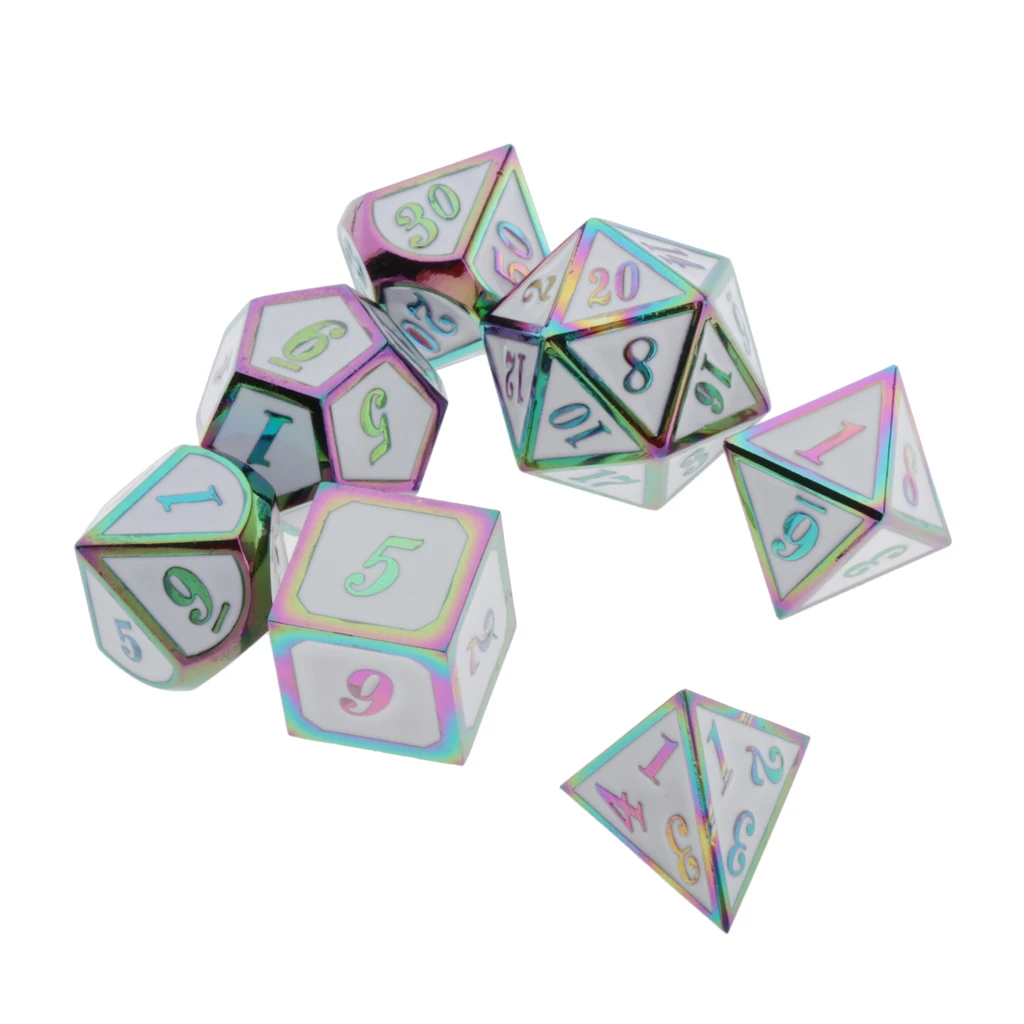 7pcs Embossed Metal Multi-sided Polyhedral Dice Set for Dungeons and Dragons Dice MTG DND RPG Table Games Board Game D20 D12 Set