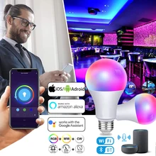Lámpara inteligente con Wifi y Bluetooth, ampolla de luz LED de 20W, compatible con aplicación Tuya, luz nocturna