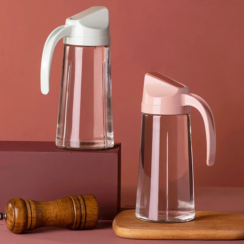 

Japanese Kitchenware Leak-Proof Oil Pot Automatic Opening & Closing Soy Sauce Vinegar Oil Bottle Transparent Glass 300/600/630ml