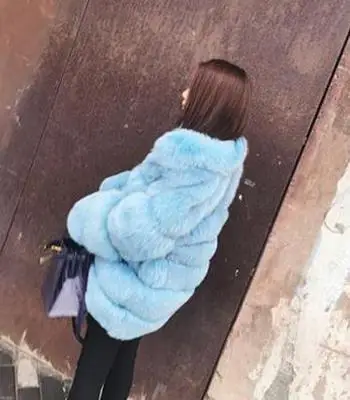 sky blue Новое зимнее пальто с мехом больших размеров, Женская куртка из искусственного лисьего меха, осенняя модная повседневная верхняя одежда, пальто с мехом больших размеров для девочек, v924 - Цвет: sky blue