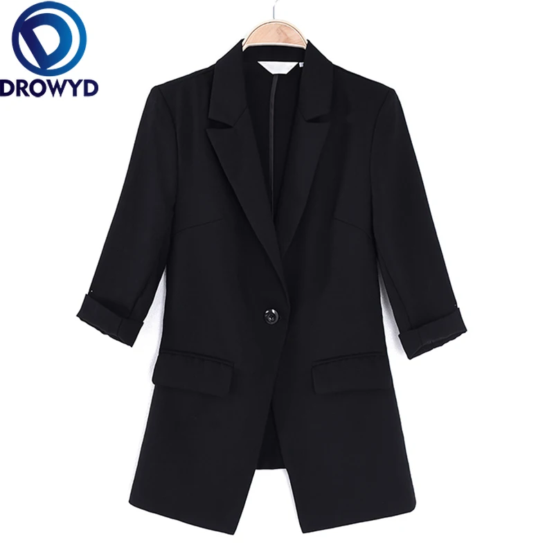 

2020 Black Blazer Casual Women Tailored Coat Lady Office Work Suit OL Styles Elegant 3XL Pockets Loose Blazer Jacket Chic Tops