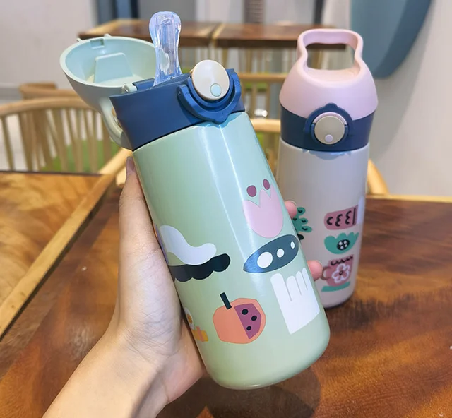 FJbottle Niños 350ml Botella de Agua Acero Inoxidable con Pajita