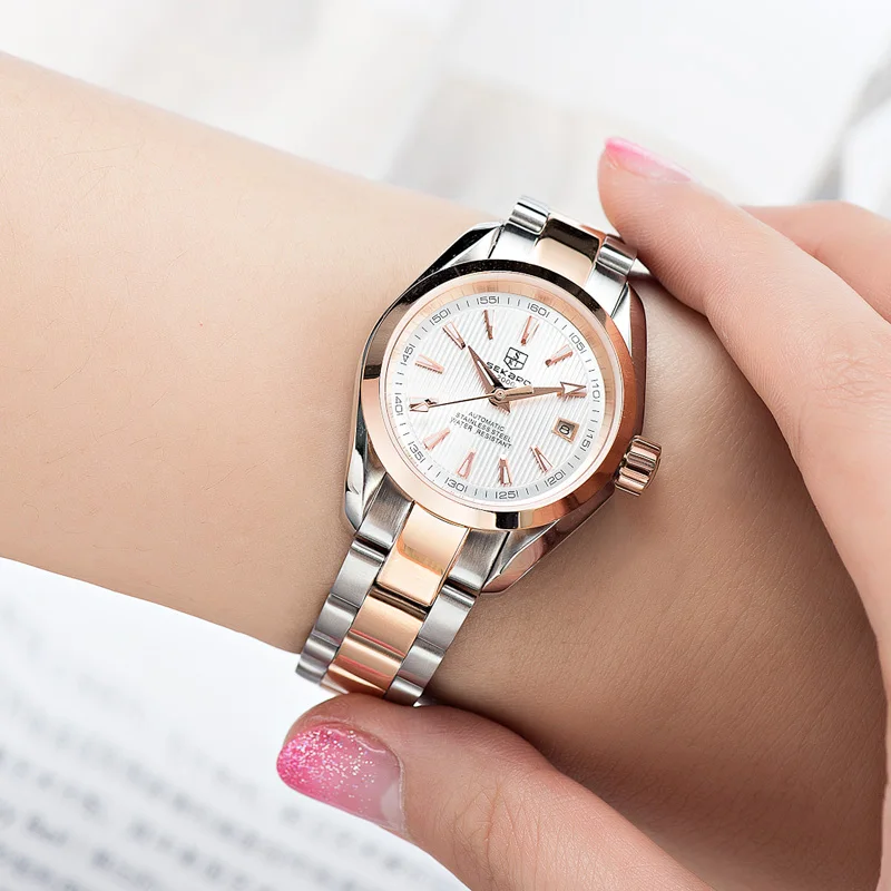 Business Mechanical Women Watches Luxury Brand Stainless Steel Rose Gold Lady Automatic Watch Women Clock relogio feminino