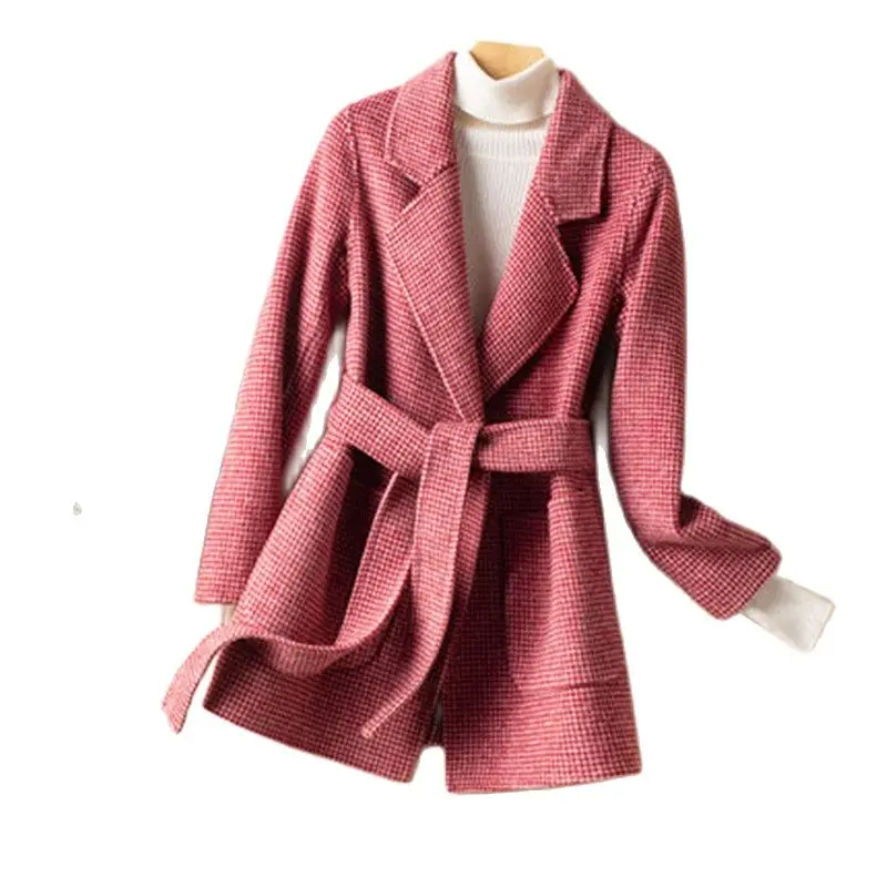 

Куртка женская из кашемира и шерсти, двусторонняя, со свободным воротником и поясом, A567, Осень-зима