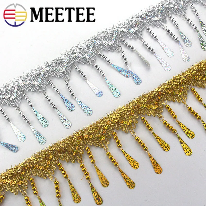 Meetee 2 метра золотые серебряные кисточки тесьма подвесные блестки кружевная