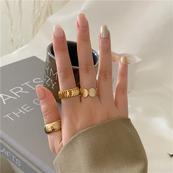 

2020 New Luxury Chic Gold Wide Cuff Bague Rings for Women Girl Punk Party Open Circle Ring Accessories