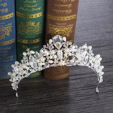 Головной убор невесты корона украшение для волос Серебряная корона с жемчугом и стразами невесты принцесса свадьба корона свадебный орнамент для одежды