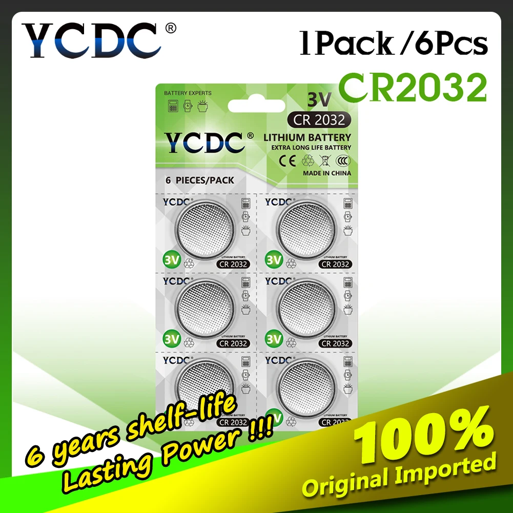 6 шт./1 карты YCDC CR2032 Литиевые Батарейки DL2032 ECR2032 BR2032 батарея для монет 3 в CR 2032 часов