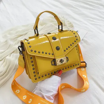 

Female Shoulder Bag Lock PU Small Square Bag Rivet Mini Luxury Handbags High Quality Solid Color Fashion Design Crossbody Bags