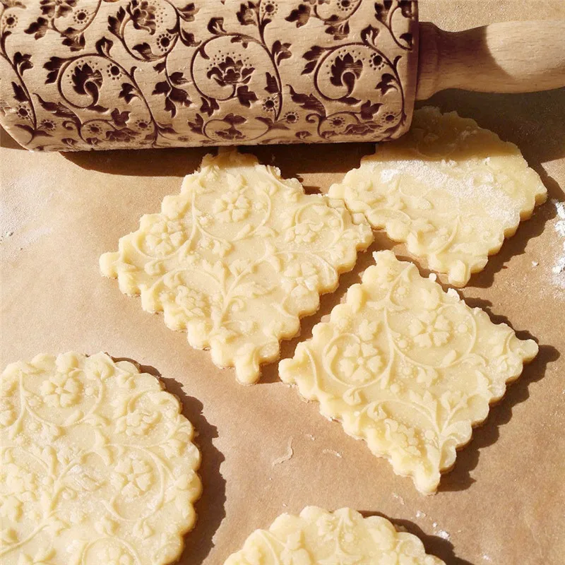 rolling pin Christmas Rolling Pin Engraved Carved Wood Embossed Rolling Pin Kitchen Tool rouleau patisserie motif #4D11 (9)