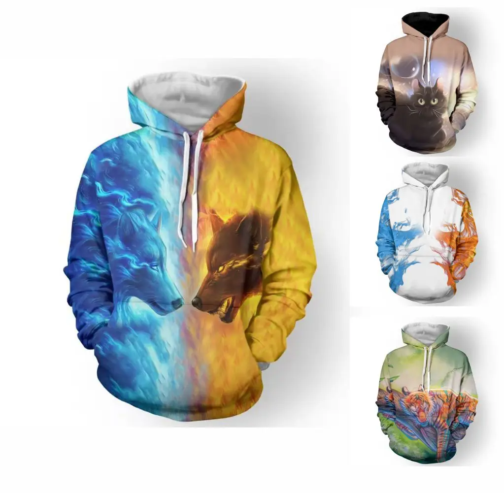 

Men's Pullover Hoodie Sweatshirt 3D Print Animal Pattern Graphic Hooded Holiday Casual Hoodies Sweatshirts Long Sleeve