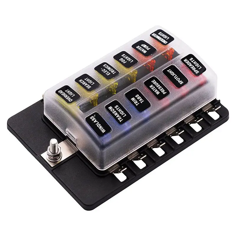 

12 Way Blade Fuse Box Holder with LED Warning Light Kit for Automotive Marine Boat,5A 10A 15A 20A Free Fuses Waterproof Cover