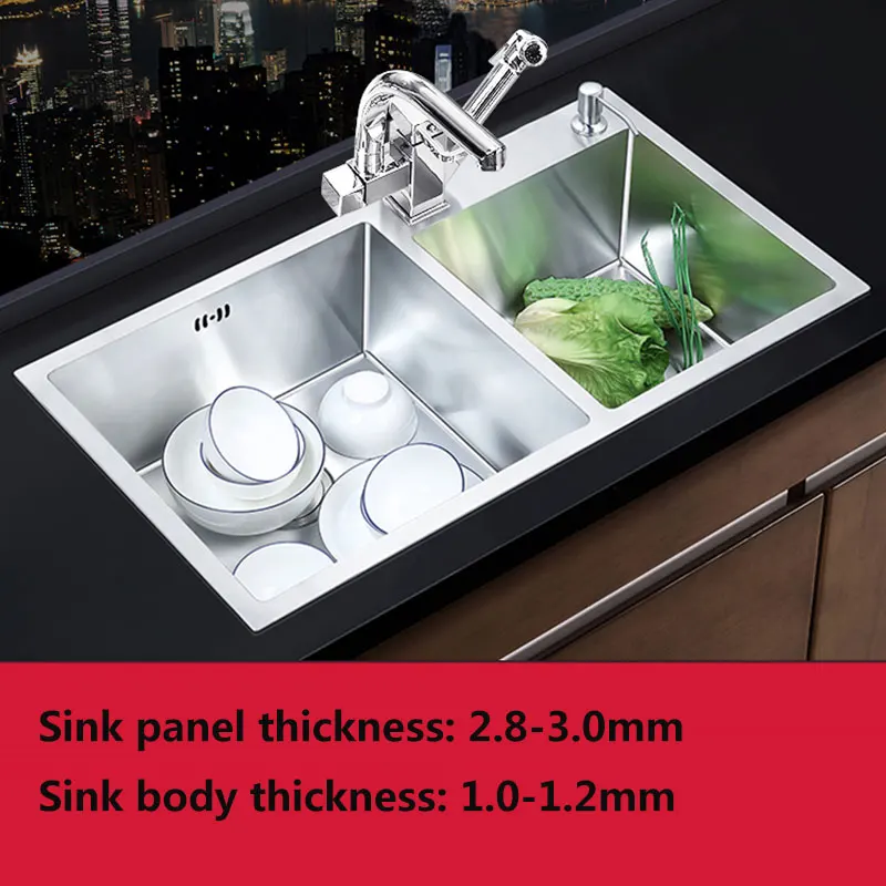 kitchen sink double bowl brushed 304 stainless steel above counter or udermount vegetable washing basin sinks kitchen