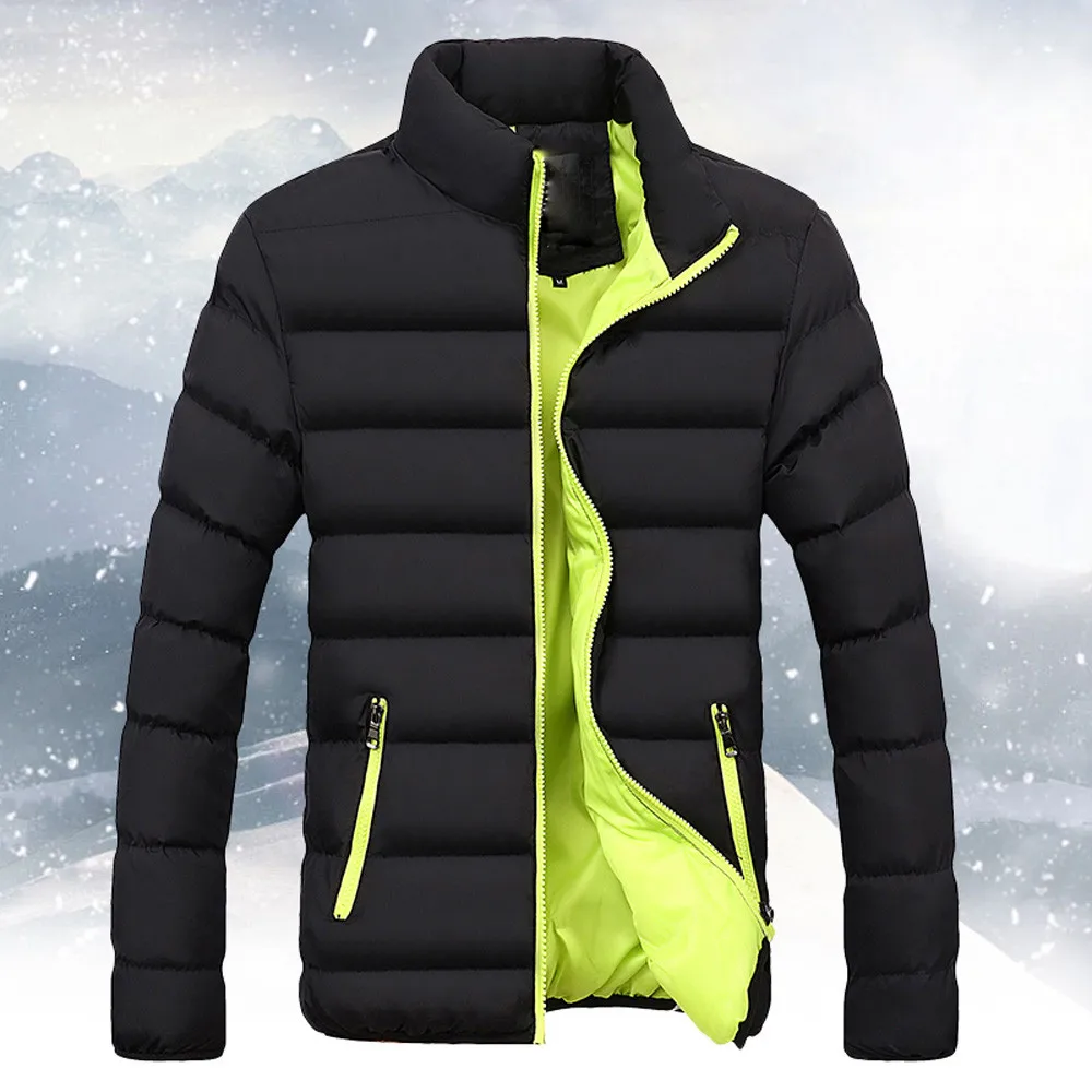 Пуховое пальто для мужчин размера плюс, зимнее теплое приталенное плотное пальто с пузырьками, однотонное повседневное Мужское пальто на молнии с воротником-стойкой