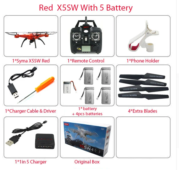 SYMA X5SW/X5SW-1 WI-FI, беспилотные летательные аппараты с видом от первого лица Камера «Безголовый» Мультикоптер 6-ось в режиме реального времени мини Дрон лучший подарок для детей RC вертолет - Цвет: Red Original 5B