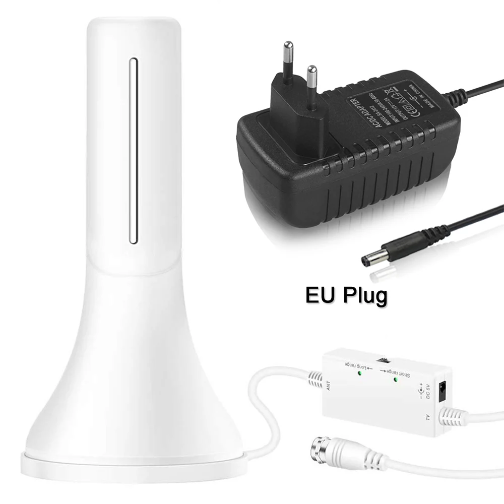 White EU Plug Внутренняя цифровая HD ТВ антенна DVB T2 с высоким коэффициентом усиления 25dBi антенна усиленная 120 км Диапазон VHF UHF Freeview DVB-T2 ТВ антенна - Цвет: White EU Plug