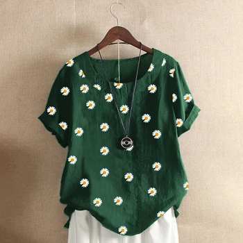 

5XL Blouse Women 2020 Summer Daisy Print Short Sleeve Blouse Shirt Summer Womens Tops And Blouse