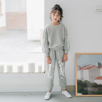 

Sequins Patchwork Sport Suits Teenage Girls Clothing Sets Kids 2 Pcs Hoodies Sweatshirts Tops & Pants Clothes Children Outfits