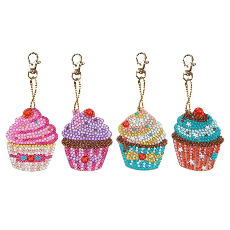 

4pcs DIY Keychain Full Drill Special Shaped Diamond Painting Women Bag Cupcake Seamless Ingenious Festival Decorative Gifts