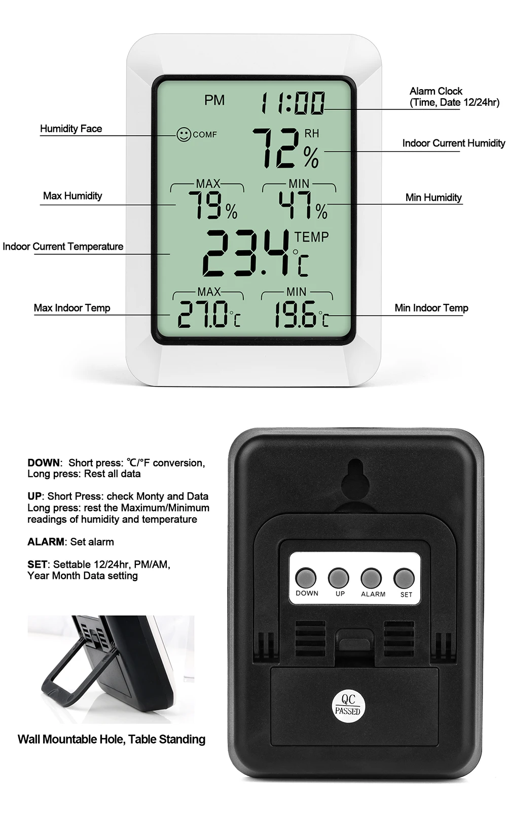 rz termômetro monitor de temperatura umidade interna digital sem fio