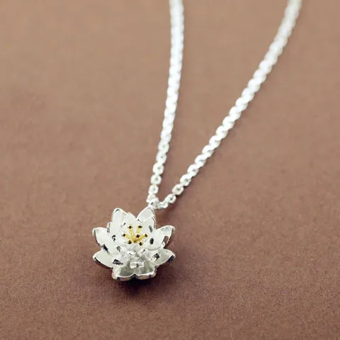 925 Sterling Silver Lotus Collane & Pendenti Con Gemme E Perle Per Le Donne Sterlina Di Alta Qualità-Argento-Gioielli