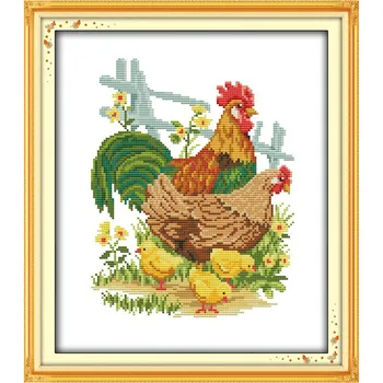 

DIY Needlework embroidery 11CT The chicken family 2 dimnsions cross Stitch Kits for Embroidery Knitting Needle Home Decoration