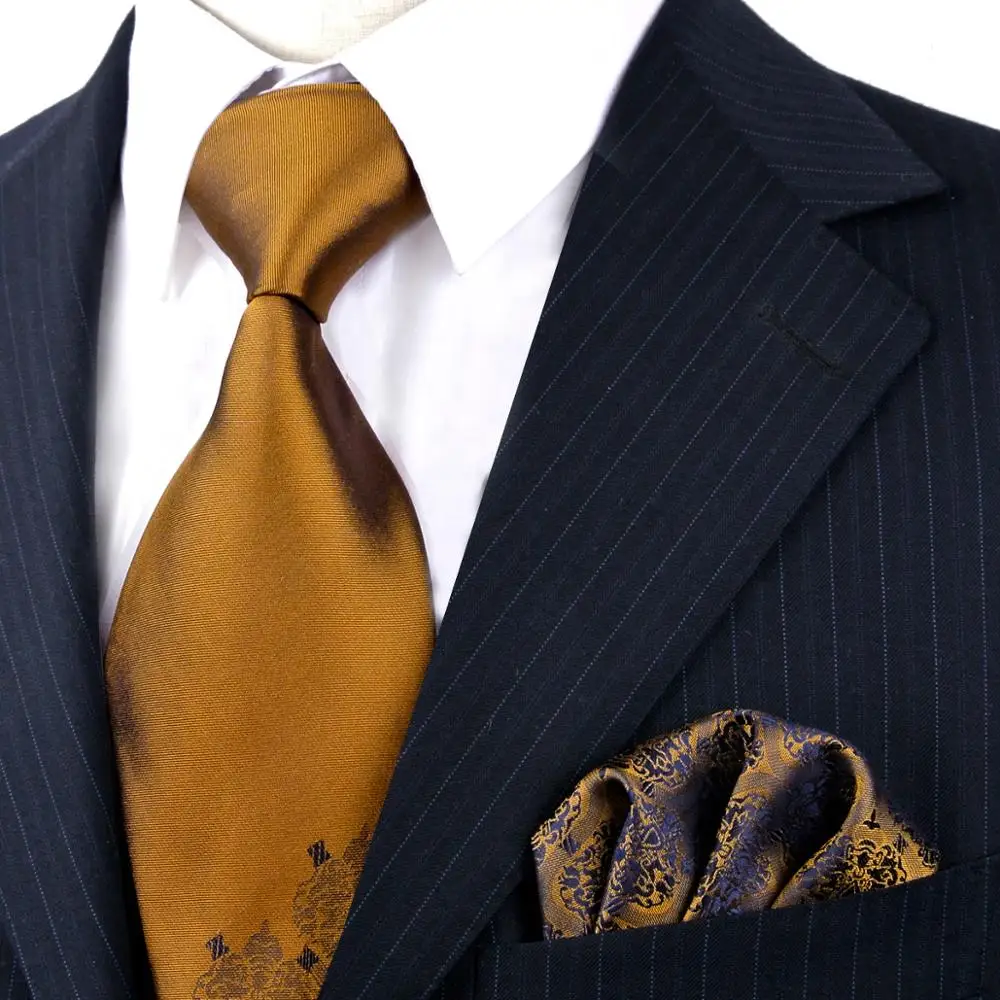 Солидные Цветочные коричневые бронзовые темно-синие золотые мужские наборы галстуков, галстуки, платок, шелк, жаккард, тканые