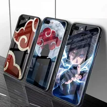 Carcasa luminosa para iphone 11 PRO MAX xs max 6S 7 8 PLUS, cubierta de cristal templado LED para iphone XR 8 Comic Naruto, carcasa brillante(China)