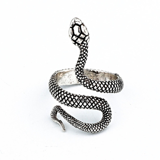 Punk Snake Ring for Men Women Exaggerated Antique Siver Color Fashion Personality Stereoscopic Opening Adjustable Rings
