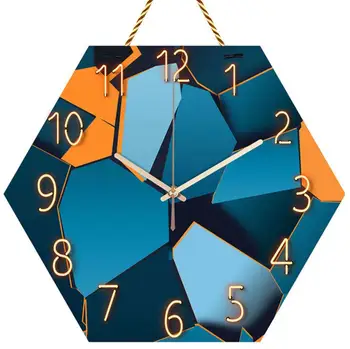 

Abstract Art Europe Modern Style Creative Wall Clock Hexagon 30cm Quartz Wall Watch Frameless Design Punch-free Wall Clock G005