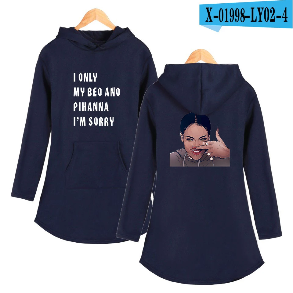 Толстовки Rihanna женские с принтом брендовая Женская Спортивная толстовка с капюшоном повседневные пуловеры с длинным рукавом плюс размер дропшиппинг - Цвет: navy
