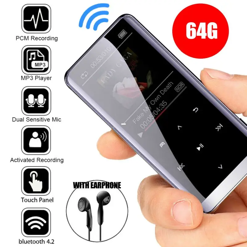 MP3 HIFI плеер Bluetooth CSR™4,2 плеер Встроенная память: 8 ГБ/16 ГБ/32 ГБ/64 ГБ с наушниками/зарядным кабелем mp3-плеер