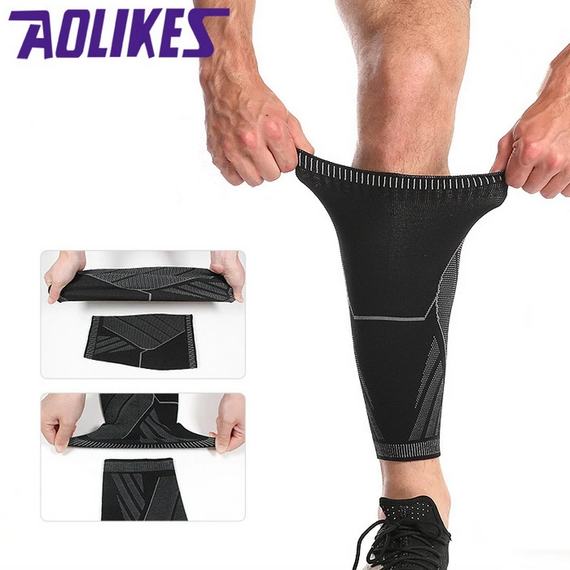 AOLIKES 1 шт. эластичные ткацкие Спортивные Компрессионные голени рукав Защита для ног бесшовные манжеты для запуска марафона баскетбольные щитки