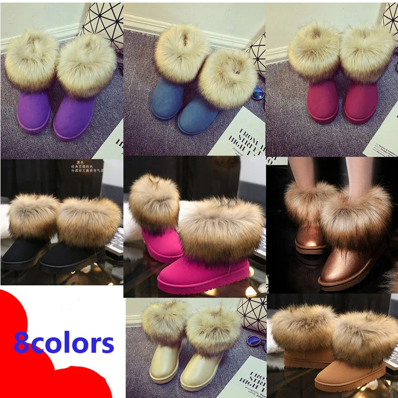 

Quality Woman Boots Round Toe Fox Fur Ankle Boots Heel Flat Heels Shoes Woman Female 2019 Winter Booties Red Thick High Boots