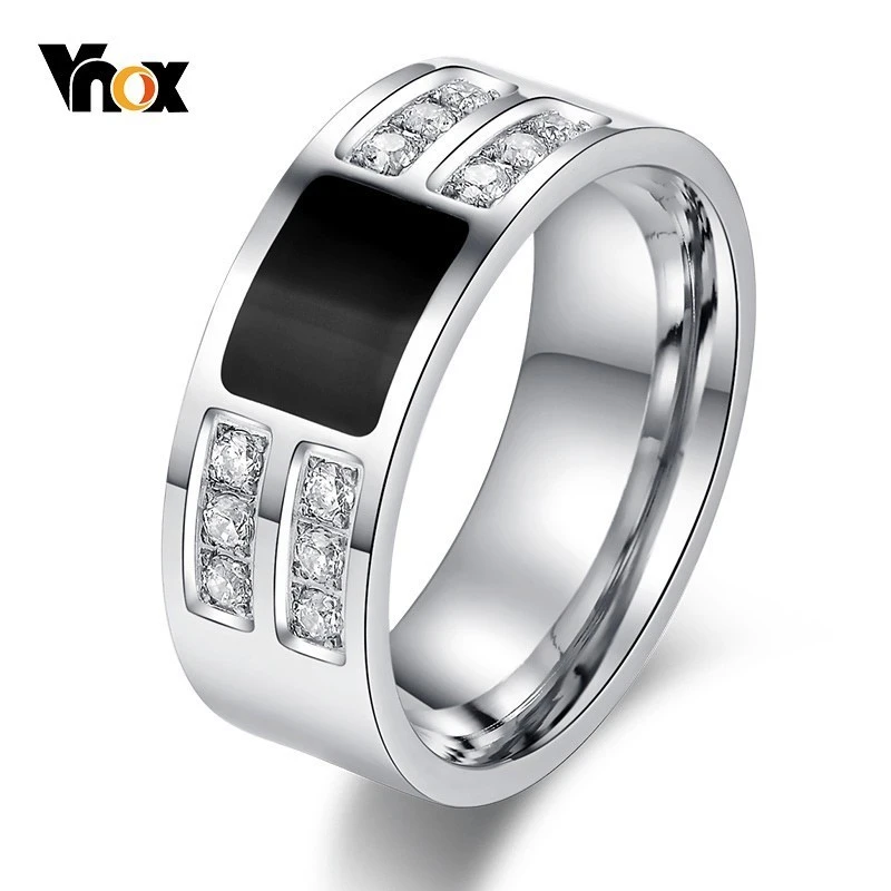 Vnox anillo de boda de acero inoxidable para hombre, elegante con piedra brillante CZ, talla americana|Anillos| - AliExpress
