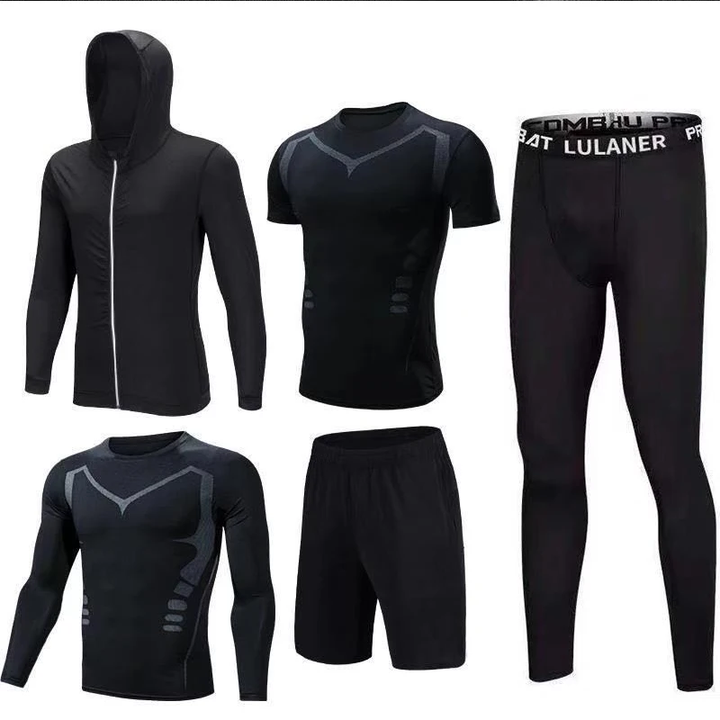 

5 Pcs/Set Men's Tracksuit Gym Fitness Compression Sports Suit Clothes Running Jogging Sport Wear Exercise Workout Tights 4XL