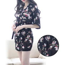 Новое Женское простое японское шифоновое кимоно с принтом, сексуальная униформа, соблазнительный костюм, пижама