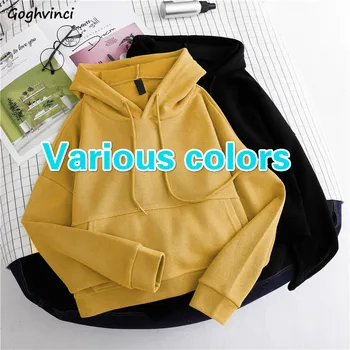 

Women Hoodies Plus Velvet Thicker Hooded Solid Cute Ulzzang Korean Style Female Leisure All-match Womens Chic Warm Harajuku New