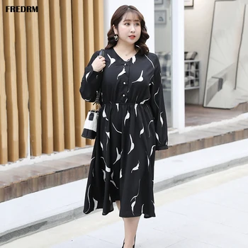 

FREDRM Female Dresses New Summer Spring Women 2020 Big Size Long Sleeve V-neck Printed Elastic Waist Plus size 6XL Ladies Dress