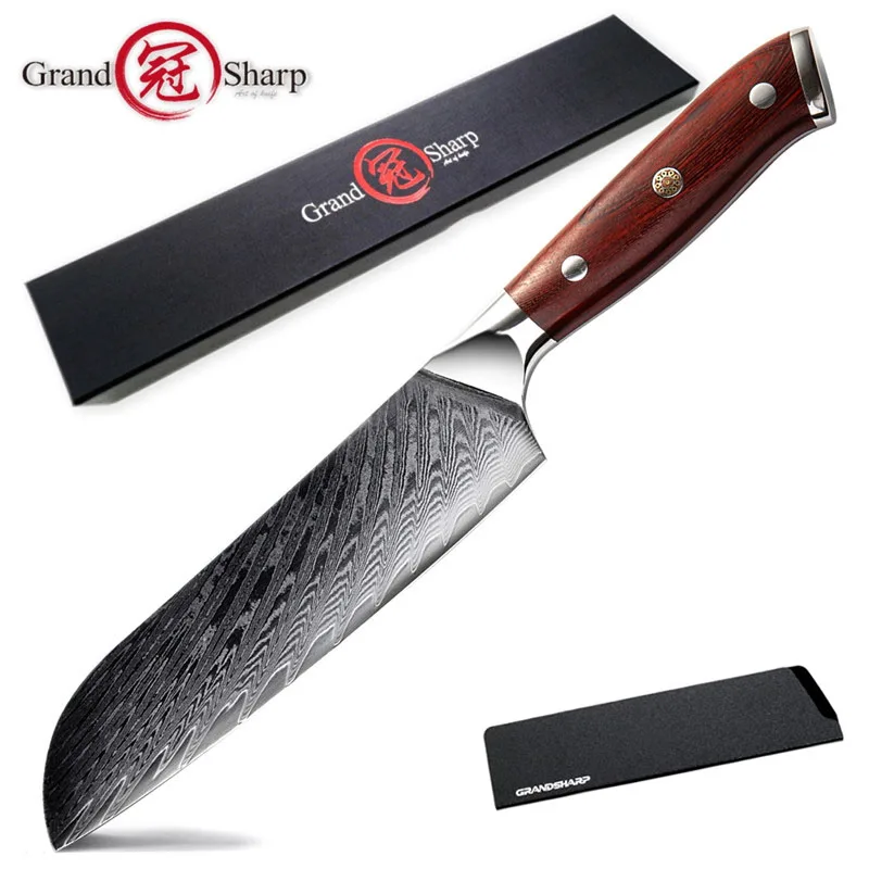 Grandsharp нож сантоку 6,9 дюймов японский дамасский vg10 стальной кухонный нож шеф-повара режущий инструмент кухонная защитная оболочка подарок