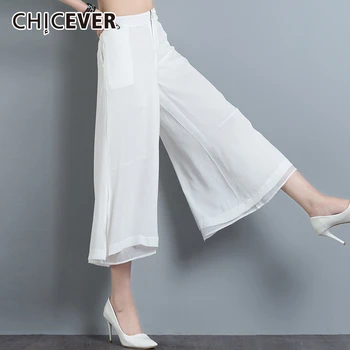 

CHICEVER Korean Casual Trouser For Women High Waist Pocket Large Size Loose Long Wide Leg Pants Female 2020 Clothes Fashion New