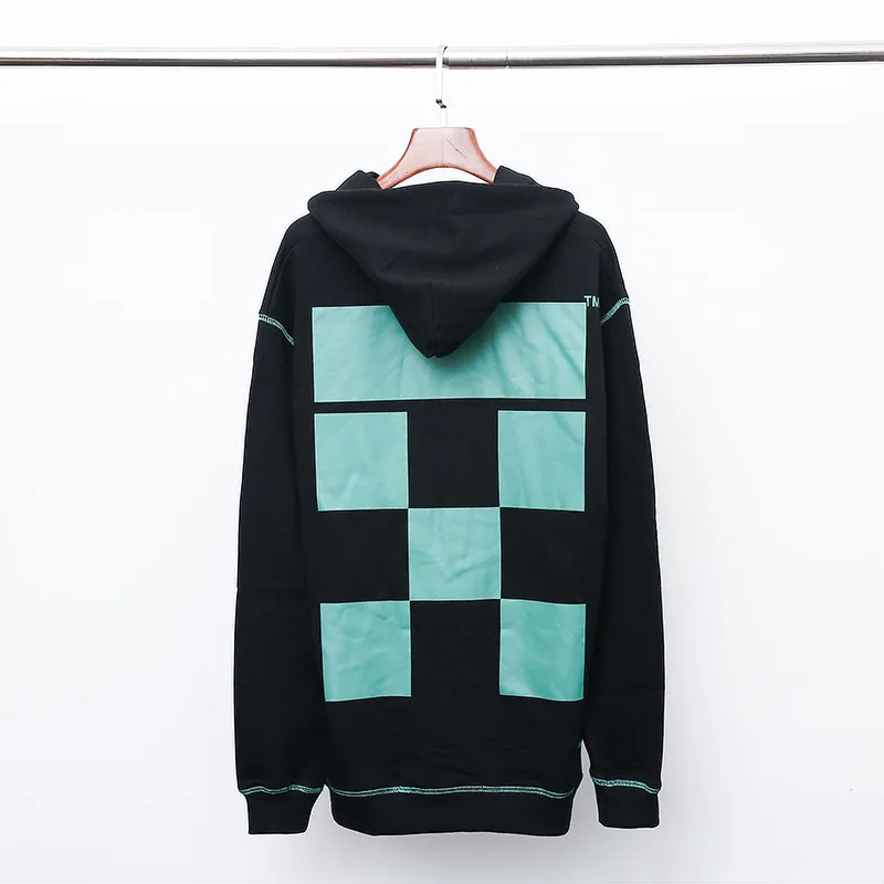 Off-white Ow зеленые клетчатые хлопковые мужские толстовки с квадратным принтом спортивные женские пальто с капюшоном - Цвет: Черный
