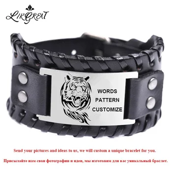 Likgreat Customized Wide Genuine Leather Bracelets for Men Pattern Personalized Name Words Photo Engraved Custom Jewelry Gifts