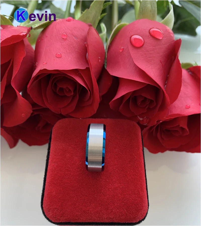 Черный обручальное кольцо Для мужчин женщин Вольфрам синий скошенные края