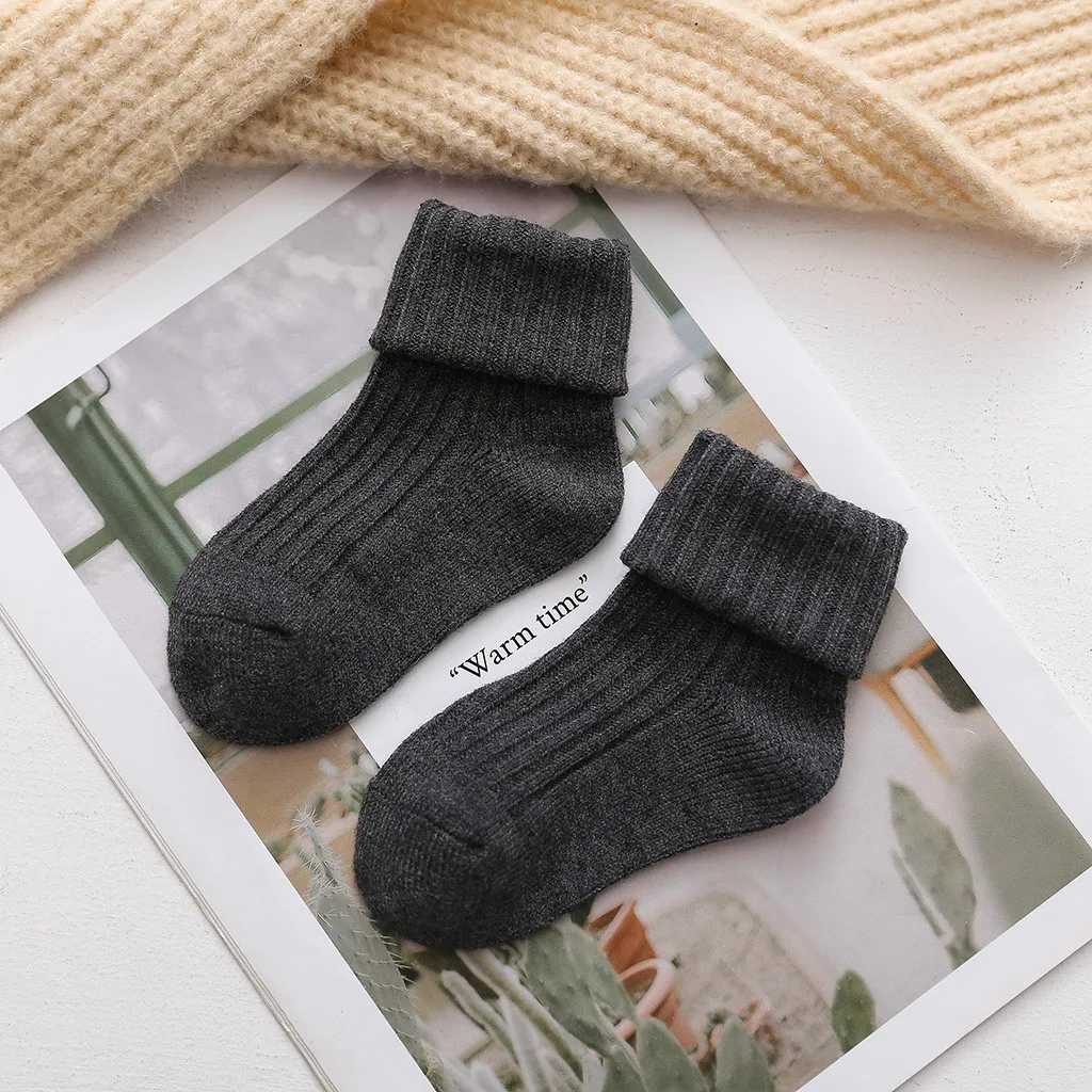 Зимние шерстяные вязаные носки с принтом для маленьких девочек детские носки для малышей Зимние теплые толстые шерстяные носки свободного кроя для малышей