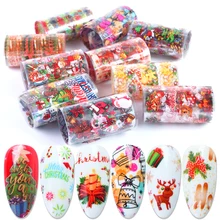 10 рулонов рождественские наклейки на гвоздях лоси Санта искусства ногтя фольги передачи DIY украшения рождественские ползунки наклейки новогодние конструкции клейкие советы маникюр подвески SAMC01