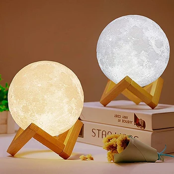

3D Print Moon Light Touch Switch Table Lamps Bedroom Bookcase Usb Led Night Light Home Decor 3d lunar lights Creative Gifts
