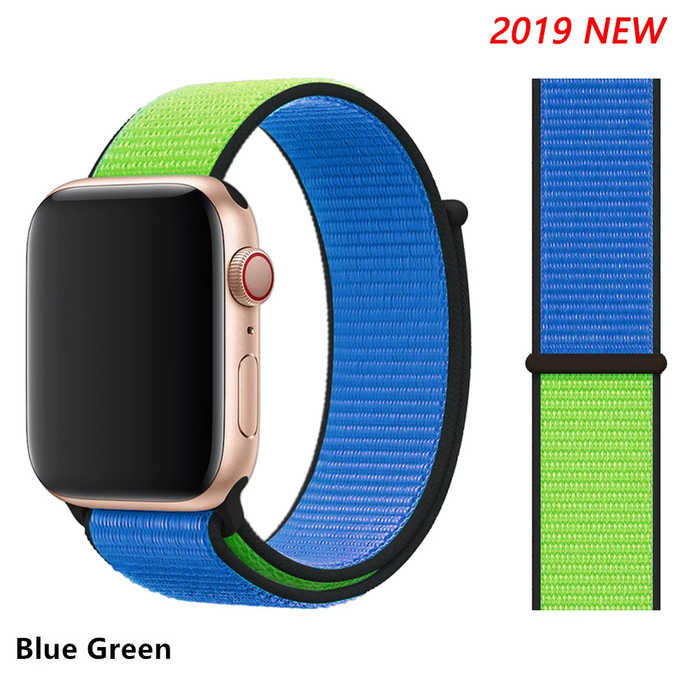 Ремешок для apple watch 5 4 band correa apple watch 42 мм 44 мм 38 мм 40 мм iwatch series 5 4 3 2 1 нейлоновый браслет pulseira - Цвет ремешка: Blue green